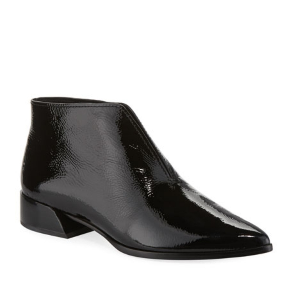 Mercedes Castillo Jasey black patent leather pull on bootie 10.5 New